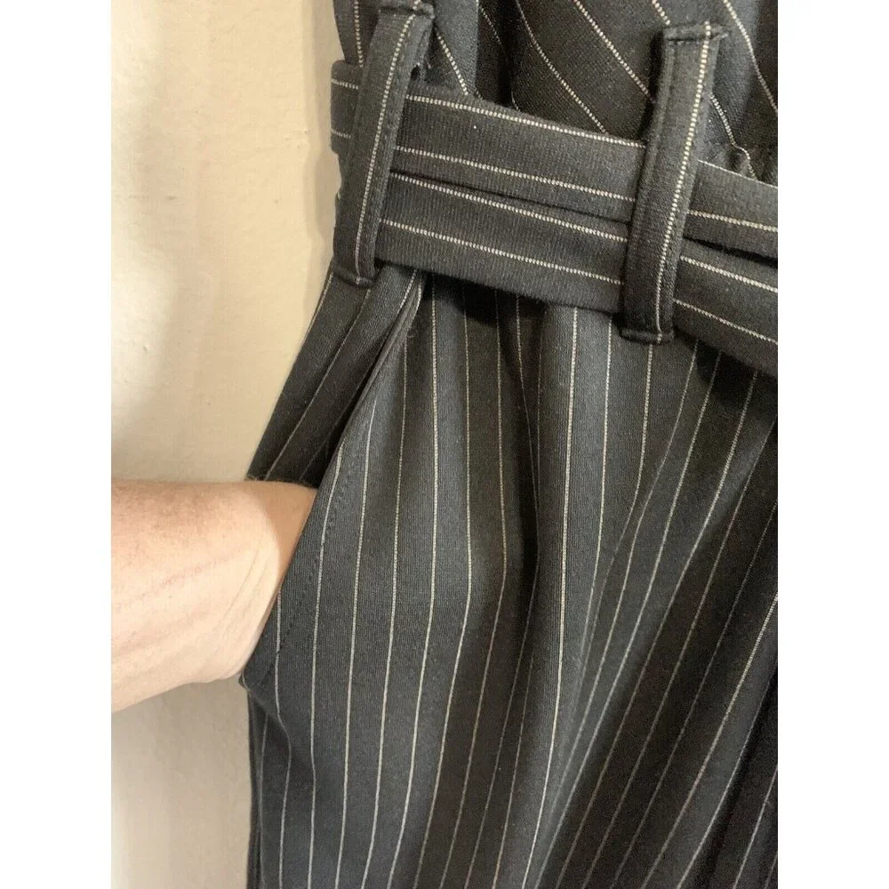 J.Jill Women’s Wide Leg Sleeveless Jumpsuit Size SP Black Pinstripe Academia_7